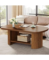 Tribesigns Oval Coffee Table, Mid-Century 2-Tier Coffee Table with Storage Shelf