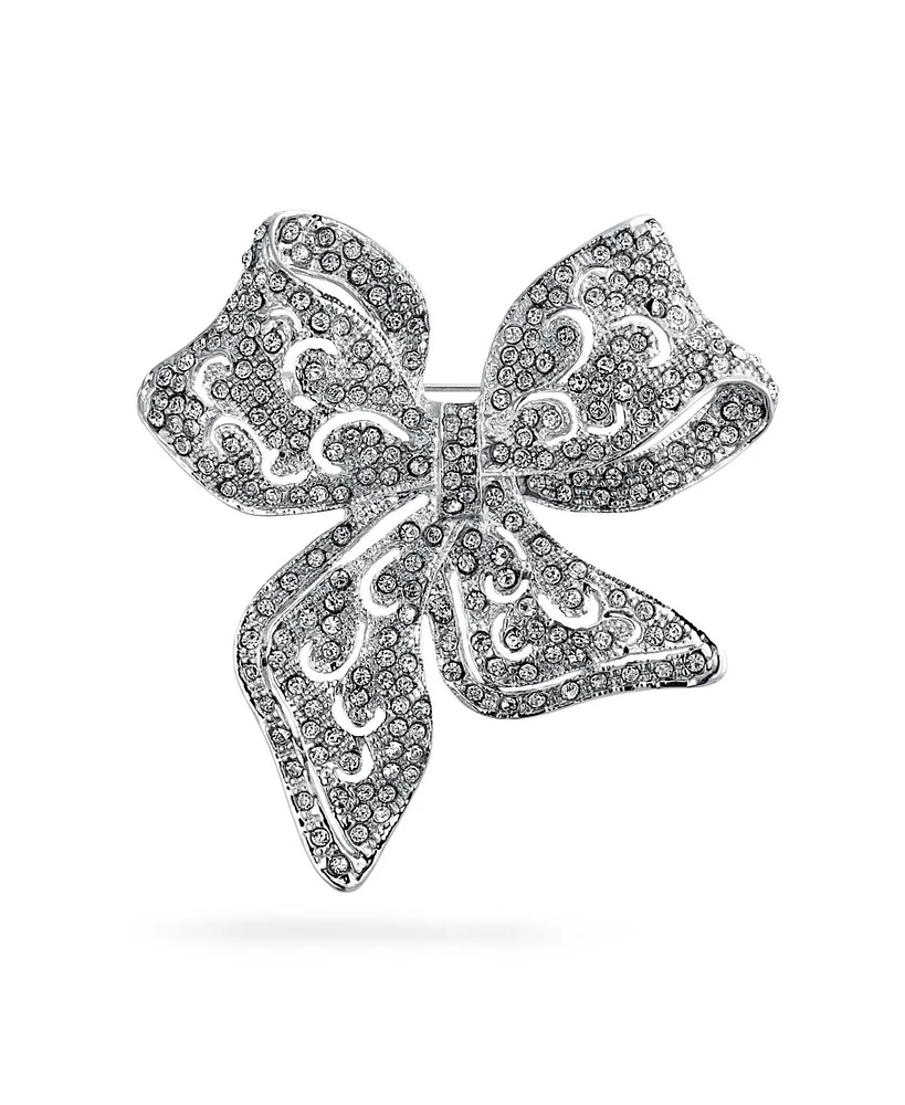 Bling Jewelry Victorian Style Crystal Fashion Brooch Pin Silver Plated