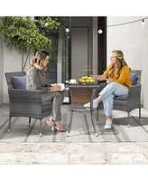 Gymax 3-Piece Patio Furniture Set Pe Wicker Conversation Bistro w/ A Tempered Glass Table