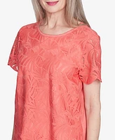 Alfred Dunner Women's Catalina Island Lace Trimmed Textured Top