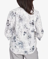 Alfred Dunner Women's Estate of Mind Monotone Floral Jacquard Top