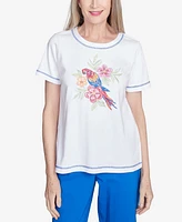 Alfred Dunner Women's Parrot Cay Centered Short Sleeve Top