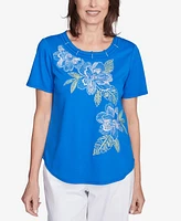 Alfred Dunner Women's Parrot Cay Tropical Floral Embroidered Top