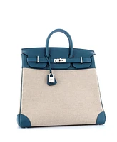 Pre-Owned HERMES Hac 40 Handbag Toile and Blue Evercolor with Palladium Hardware