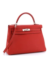 Pre-Owned HERMES Kelly 32 Handbag Red Togo with Palladium Hardware