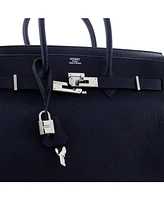 Pre-Owned HERMES Birkin 35 Handbag Blue Fjord with Palladium Hardware