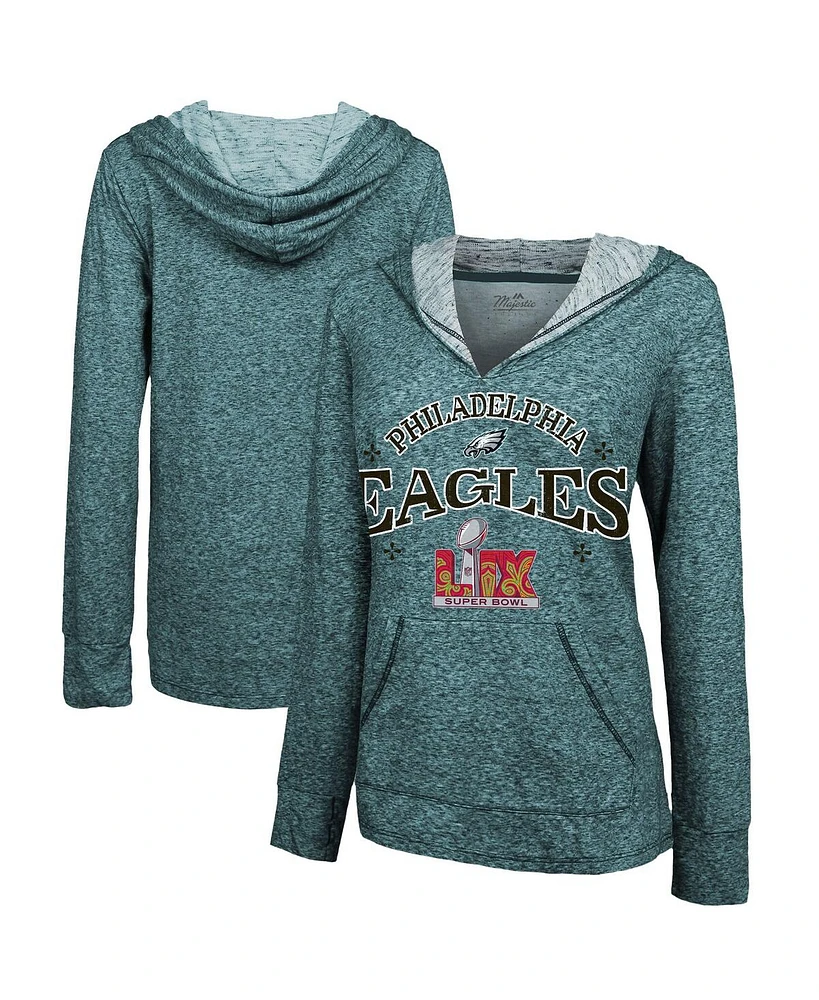 Majestic Women's Midnight Green Philadelphia Eagles Super Bowl Lix Oversized Dunk Slub Pullover Hoodie