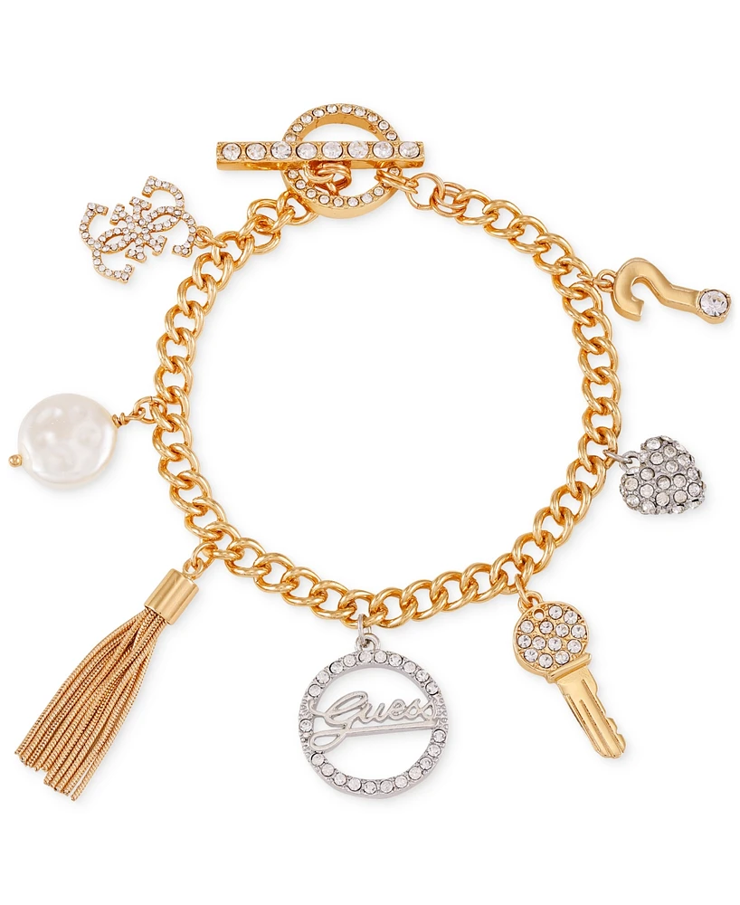 Guess Two-Tone Crystal Charm Toggle Bracelet