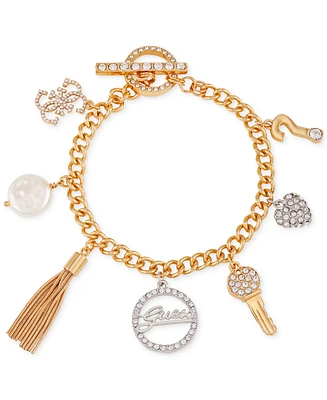 Guess Two-Tone Crystal Charm Toggle Bracelet