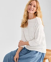 Style & Co Women's Cotton Mixed-Stitch Pointelle Sweater, Exclusively at Macy's