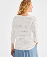 Style & Co Women's Cotton Mixed-Stitch Pointelle Sweater, Exclusively at Macy's