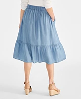 Style & Co Petite Chambray Tiered Midi Skirt, Exclusively at Macy's
