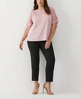 Ella Rafaella Plus Lace Yoke Knit Short Sleeve Top