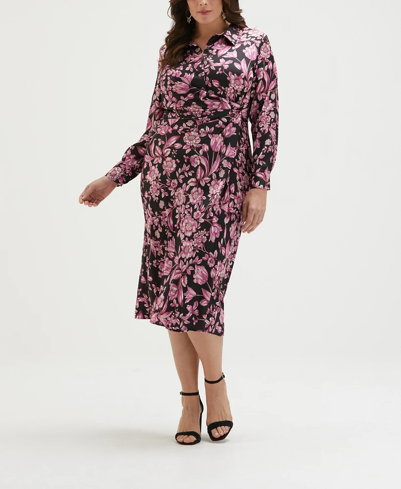 Ella Rafaella Plus Floral Print Gathered Popover Midi Dress