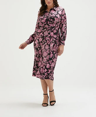 Ella Rafaella Plus Floral Print Gathered Popover Midi Dress