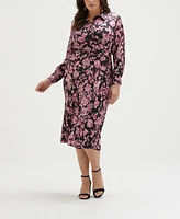 Ella Rafaella Plus Floral Print Gathered Popover Midi Dress