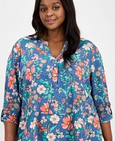 Tommy Hilfiger Plus Floral-Print Popover Tunic, Exclusively at Macy's