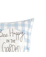 18" x 18" Bee Happy In Blue Embroidered Throw Pillow