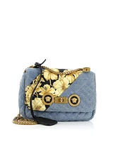 Pre-Owned Versace Small Medusa Padlock Icon Flap Bag Quilted Printed Denim