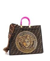 Pre-Owned Versace Large x Fendi Fendace Sunshine Shopper Tote Embellished Zucca Jacquard