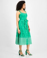 julia jordan Women's Cotton Eyelet Midi Dress