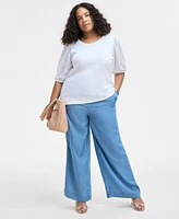 On 34th Trendy Plus Eyelet-Sleeve Rib-Knit Top, Exclusively at Macy's