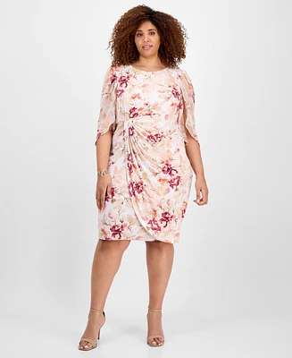 Connected Plus Printed Cape-Sleeve Sheath Dress