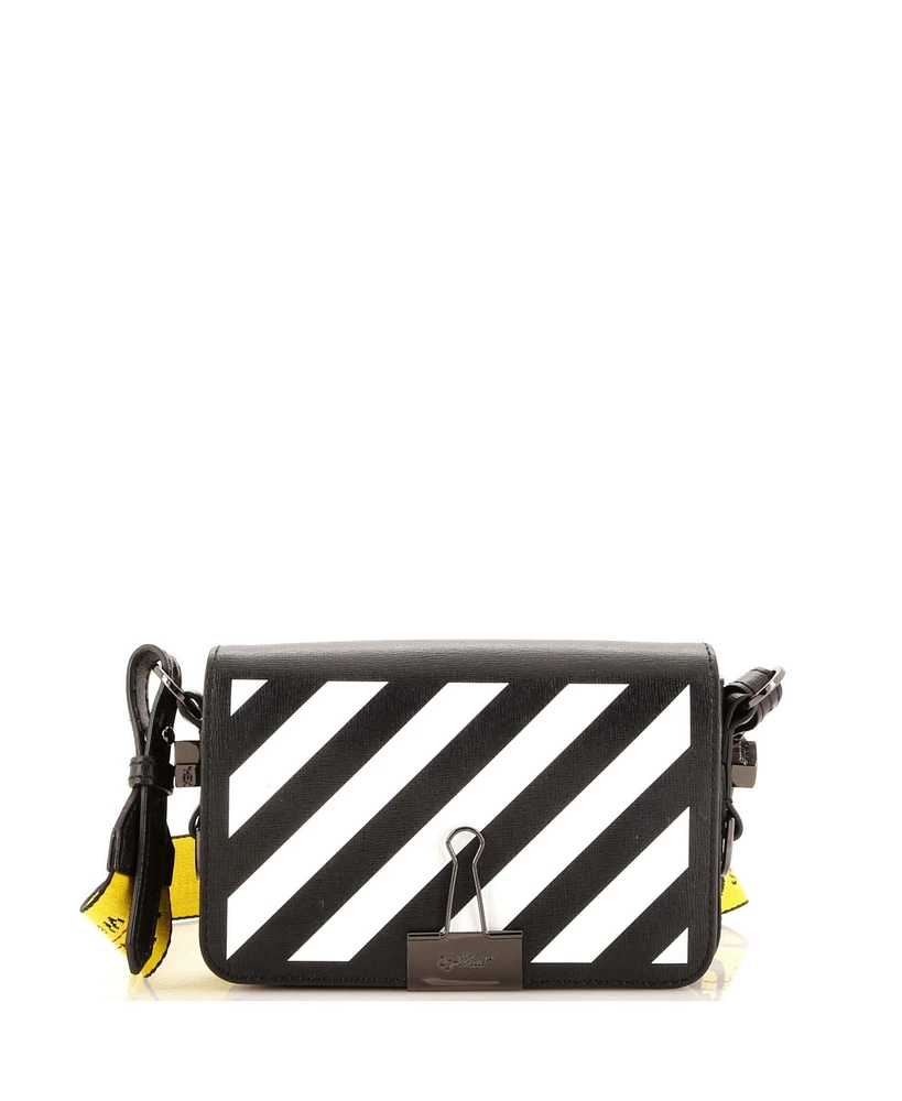 Pre-Owned Off White Mini Binder Clip Flap Bag Striped Leather