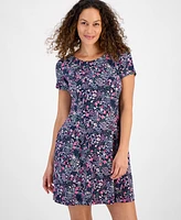 Connected Petite Floral Short-Sleeve Fit & Flare Dress