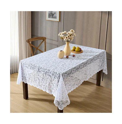 Hlc.me Scroll Lace Fabric Tablecloth, Rectangle Table Table Cloth, Wrinkle Resistant Tablecloth, Patterned Scalloped Tablecloth