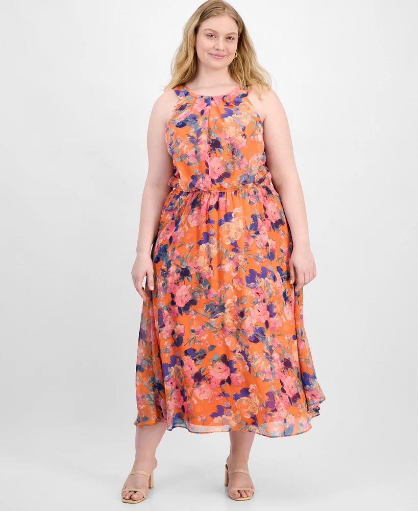 Robbie Bee Plus Halter-Neck Chiffon Maxi Dress
