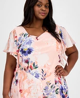 Robbie Bee Plus Printed Cowl-Neck Flutter-Sleeve Dress