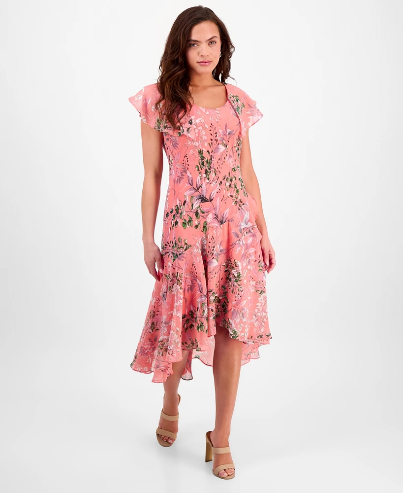 Robbie Bee Petite Floral Flutter-Sleeve Midi Dress