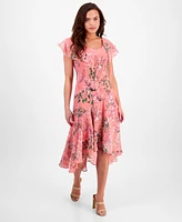 Robbie Bee Petite Floral Flutter-Sleeve Midi Dress