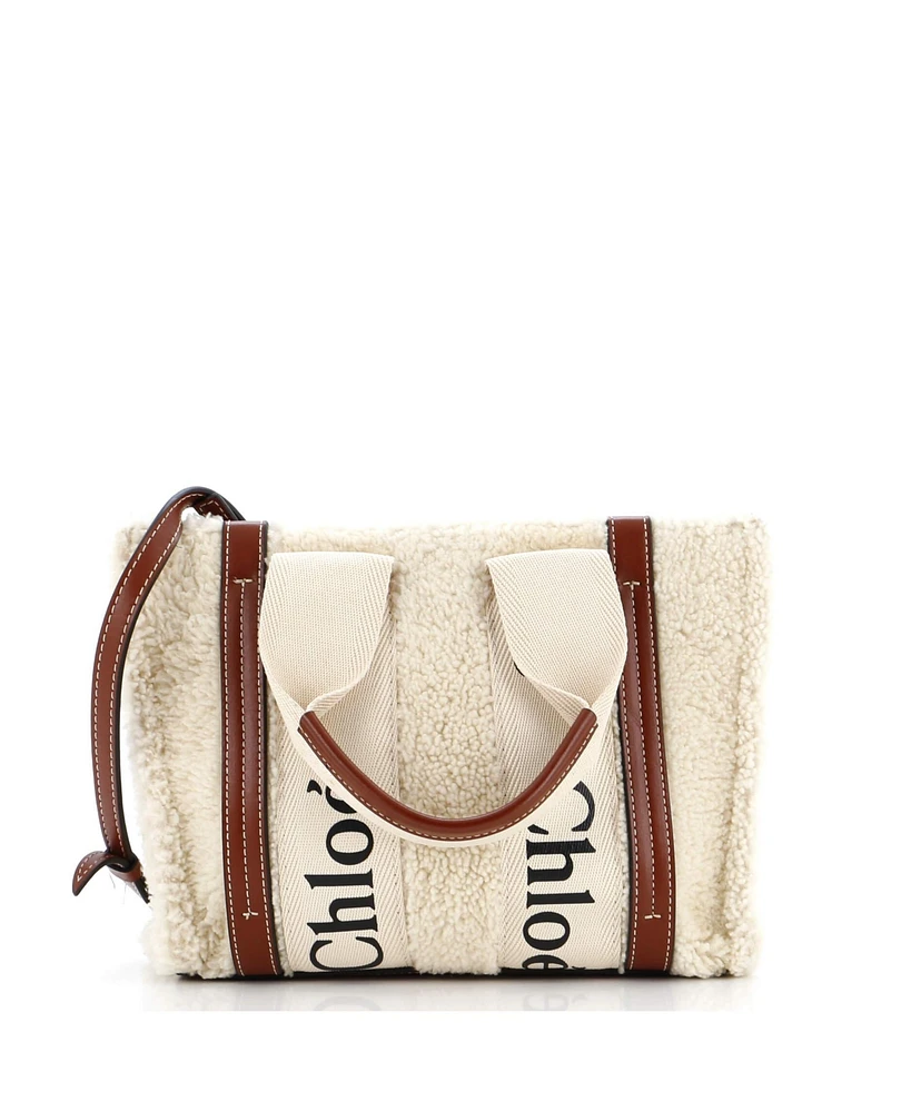 Pre-Owned Chloe Small Woody Tote Shearling with Leather