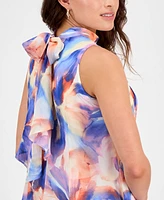 Robbie Bee Petite Printed Mock-Neck Sleeveless Trapeze Dress