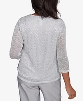 Alfred Dunner Petite Estate of Mind Sequin Beaded Split Neck Top