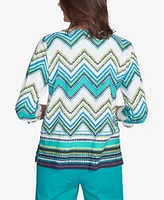 Alfred Dunner Petite Nantucket Pleated Neckline Chevron Top