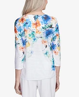 Alfred Dunner Petite Nantucket Textured Floral Neckline Top