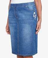 Alfred Dunner Petite Flower Power Floral Embroidered Denim Skirt