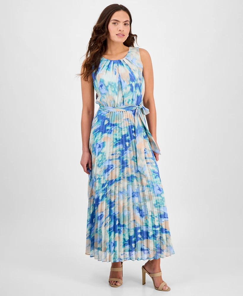 Sandra Darren Petites Pleated Tie-Waist Sleeveless Dress