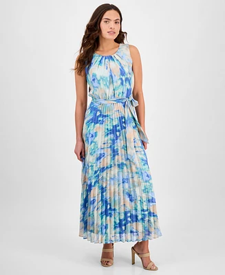 Sandra Darren Petites Pleated Tie-Waist Sleeveless Dress