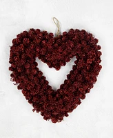 Northlight 14" Pine Cone Rose Valentine's Day Wooden Heart Wreath