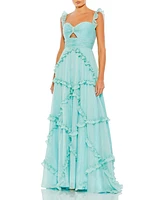 Women's Ruffle Tiered Sleeveless Flowy A Line Gown