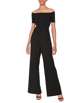 White Tie by Shani Women's All Over Crystal Jumpsuit