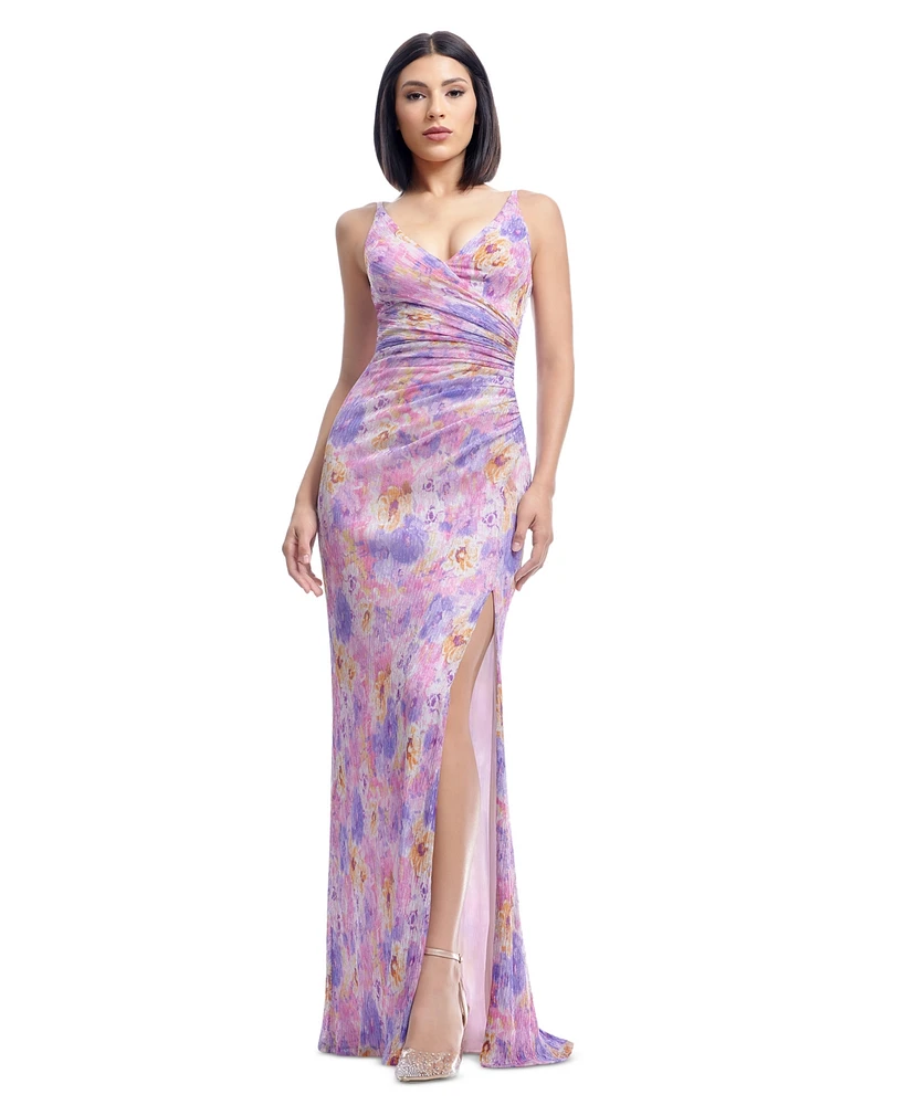 Dress the Population Women's Jordan Printed V-Neck Sleeveless Gown