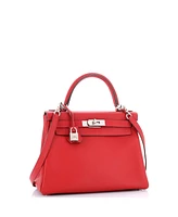 Pre-Owned HERMES Kelly 28 Handbag Red Clemence with Palladium Hardware