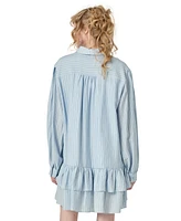 English Factory Women's Striped Blouson-Sleeve Drop-Waist Shirtdress