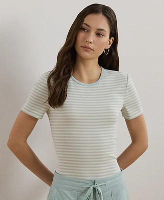 Lauren Ralph Petite Striped Stretch Cotton Crewneck Tee