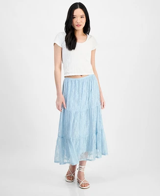 Self Esteem Juniors' Lace Tiered Pull-On Midi Skirt